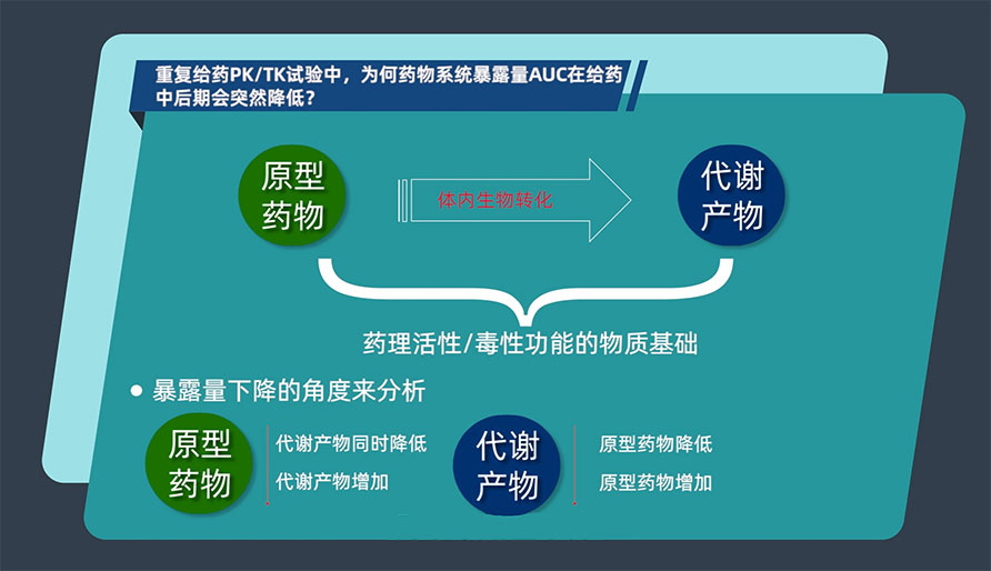 沉复给药PK/TK试验中，为何药物系统露出量AUC在给药中后期会忽然降低？